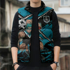 Port Adelaide Football Club Sleeveless Puffer Jacket Power Muscular Mascot Graphic - Abstract Paint Splatter Art