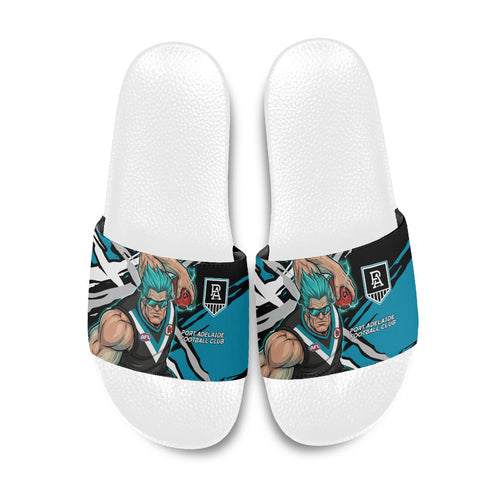 Port Adelaide Football Club Slide Sandals Power Muscular Mascot Graphic - Abstract Paint Splatter Art