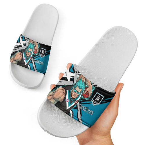 Port Adelaide Football Club Slide Sandals Power Muscular Mascot Graphic - Abstract Paint Splatter Art