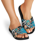 Port Adelaide Football Club Slide Sandals Power Muscular Mascot Graphic - Abstract Paint Splatter Art