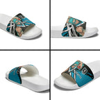 Port Adelaide Football Club Slide Sandals Power Muscular Mascot Graphic - Abstract Paint Splatter Art