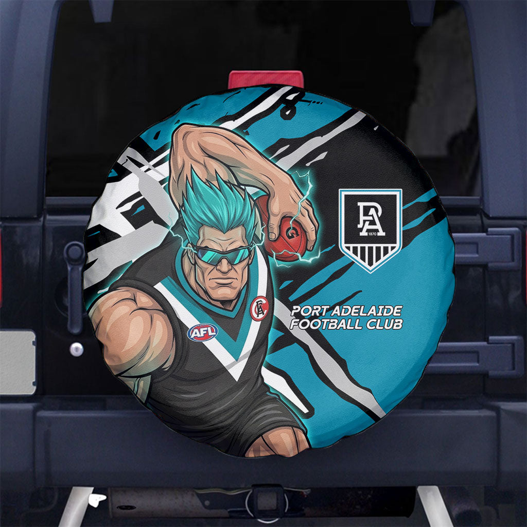 Port Adelaide Football Club Spare Tire Cover Power Muscular Mascot Graphic - Abstract Paint Splatter Art