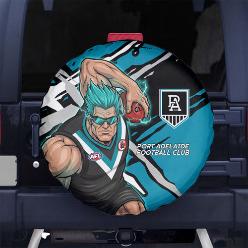 Port Adelaide Football Club Spare Tire Cover Power Muscular Mascot Graphic - Abstract Paint Splatter Art