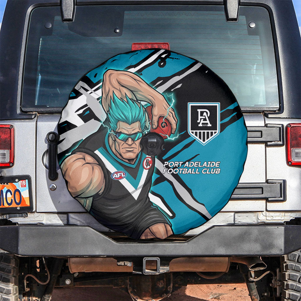 Port Adelaide Football Club Spare Tire Cover Power Muscular Mascot Graphic - Abstract Paint Splatter Art