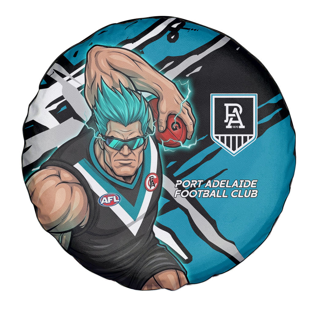 Port Adelaide Football Club Spare Tire Cover Power Muscular Mascot Graphic - Abstract Paint Splatter Art