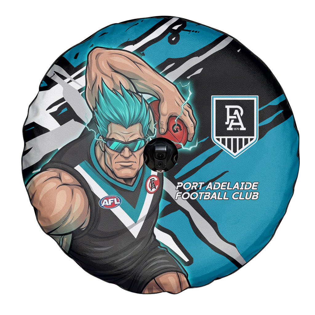 Port Adelaide Football Club Spare Tire Cover Power Muscular Mascot Graphic - Abstract Paint Splatter Art