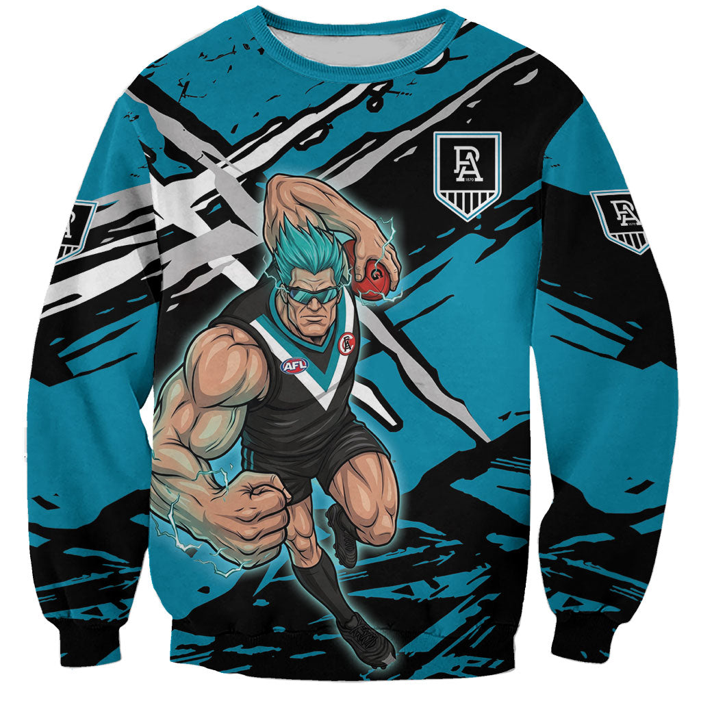 Port Adelaide Football Club Sweatshirt Power Muscular Mascot Graphic - Abstract Paint Splatter Art