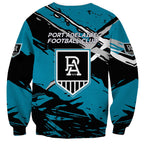 Port Adelaide Football Club Sweatshirt Power Muscular Mascot Graphic - Abstract Paint Splatter Art
