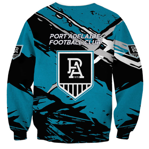 Port Adelaide Football Club Sweatshirt Power Muscular Mascot Graphic - Abstract Paint Splatter Art