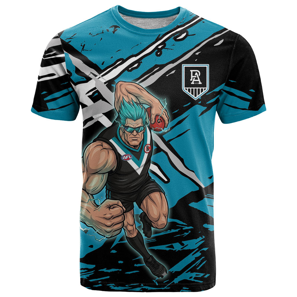 Port Adelaide Football Club T Shirt Power Muscular Mascot Graphic - Abstract Paint Splatter Art
