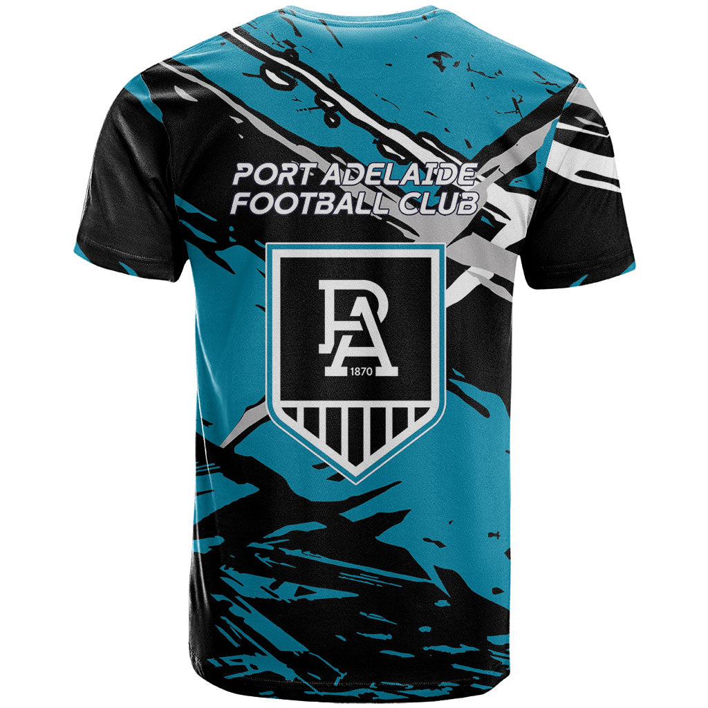 Port Adelaide Football Club T Shirt Power Muscular Mascot Graphic - Abstract Paint Splatter Art