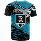 Port Adelaide Football Club T Shirt Power Muscular Mascot Graphic - Abstract Paint Splatter Art