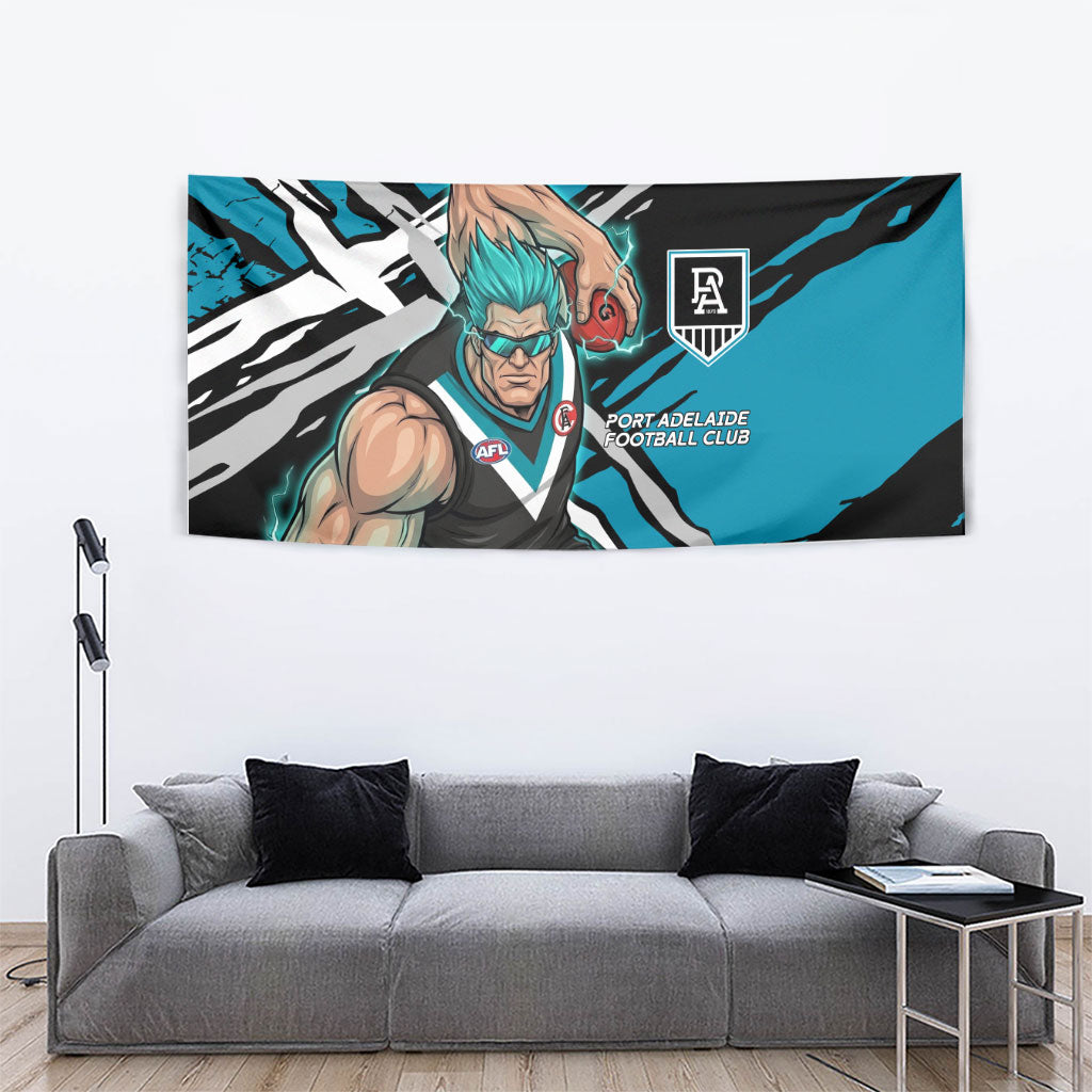 Port Adelaide Football Club Tapestry Power Muscular Mascot Graphic - Abstract Paint Splatter Art