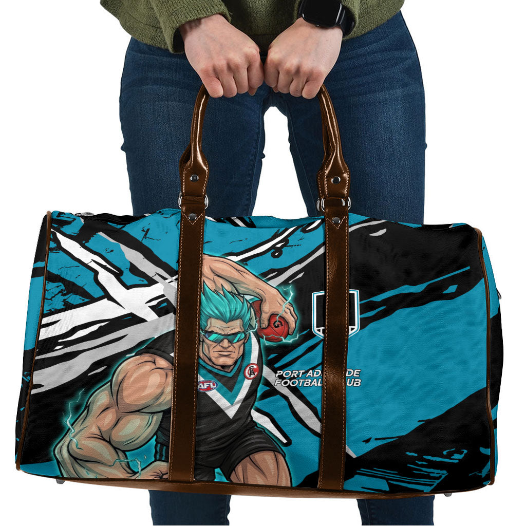Port Adelaide Football Club Travel Bag Power Muscular Mascot Graphic - Abstract Paint Splatter Art