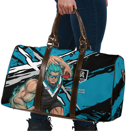 Port Adelaide Football Club Travel Bag Power Muscular Mascot Graphic - Abstract Paint Splatter Art