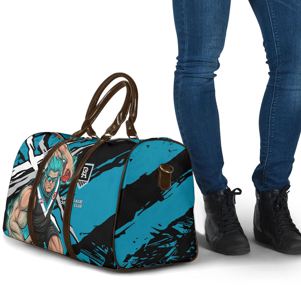 Port Adelaide Football Club Travel Bag Power Muscular Mascot Graphic - Abstract Paint Splatter Art