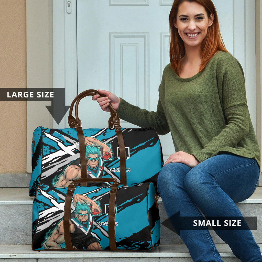 Port Adelaide Football Club Travel Bag Power Muscular Mascot Graphic - Abstract Paint Splatter Art