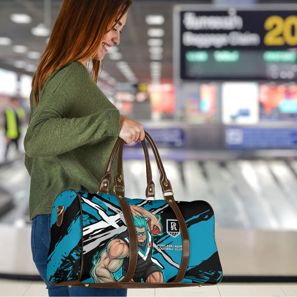 Port Adelaide Football Club Travel Bag Power Muscular Mascot Graphic - Abstract Paint Splatter Art