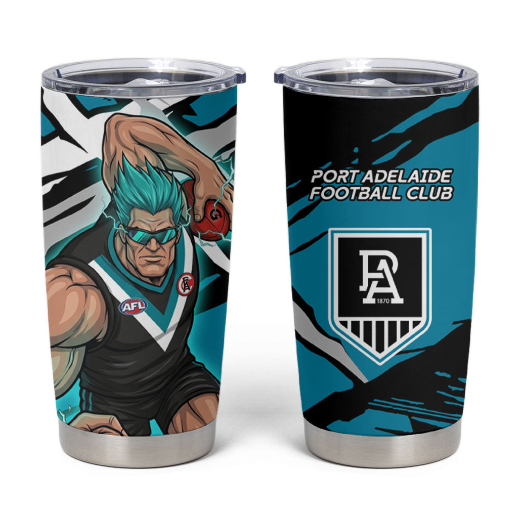 Port Adelaide Football Club Tumbler Cup Power Muscular Mascot Graphic - Abstract Paint Splatter Art