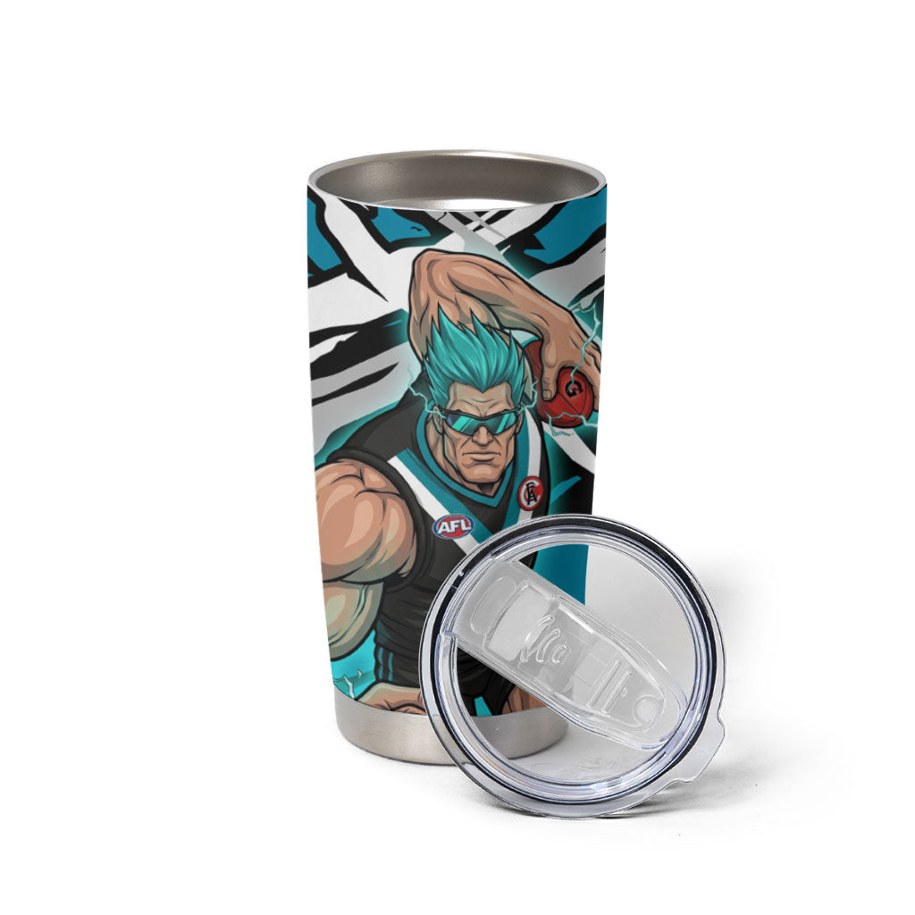 Port Adelaide Football Club Tumbler Cup Power Muscular Mascot Graphic - Abstract Paint Splatter Art
