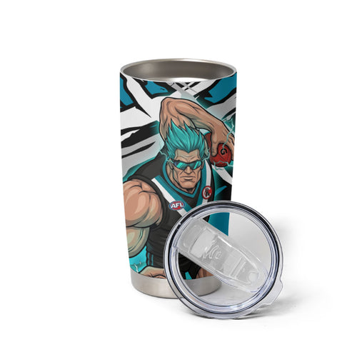 Port Adelaide Football Club Tumbler Cup Power Muscular Mascot Graphic - Abstract Paint Splatter Art