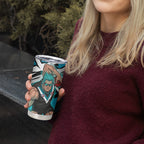 Port Adelaide Football Club Tumbler Cup Power Muscular Mascot Graphic - Abstract Paint Splatter Art