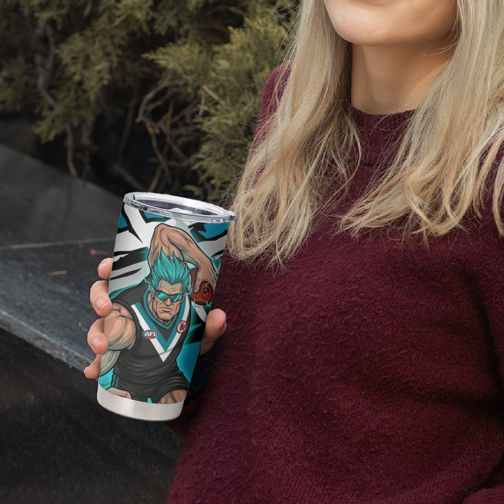 Port Adelaide Football Club Tumbler Cup Power Muscular Mascot Graphic - Abstract Paint Splatter Art