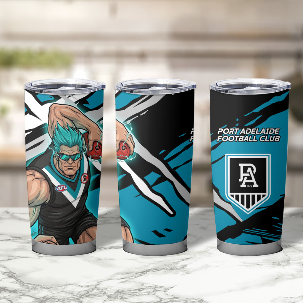 Port Adelaide Football Club Tumbler Cup Power Muscular Mascot Graphic - Abstract Paint Splatter Art