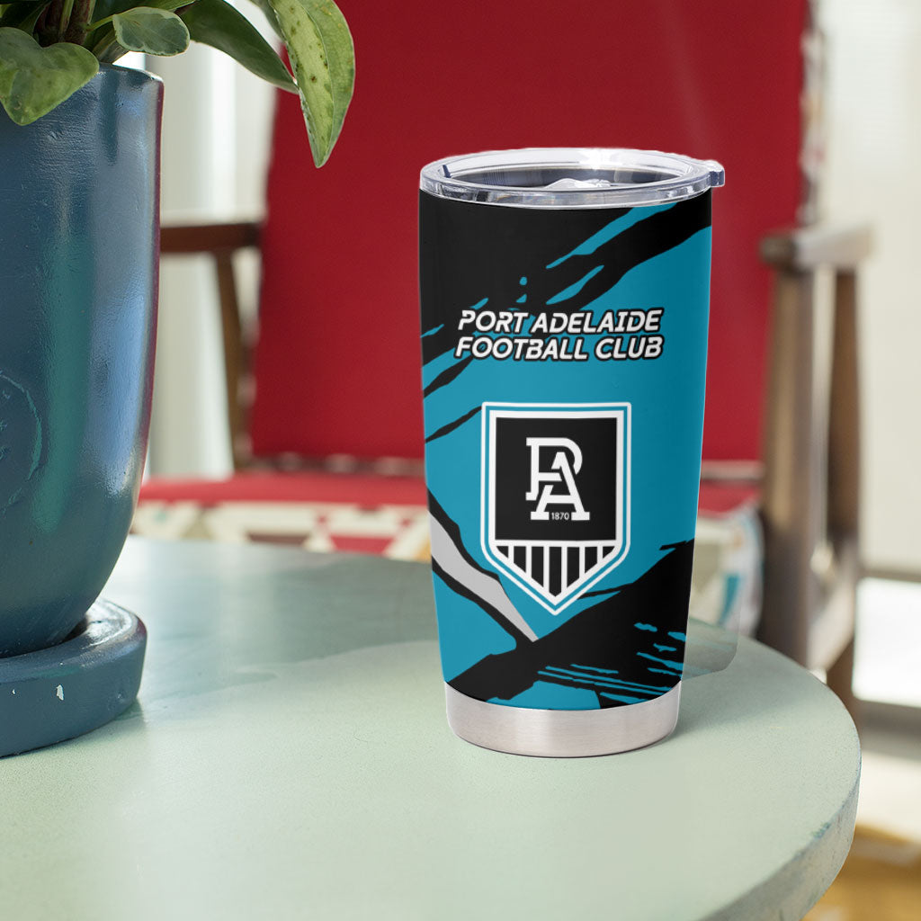 Port Adelaide Football Club Tumbler Cup Power Muscular Mascot Graphic - Abstract Paint Splatter Art