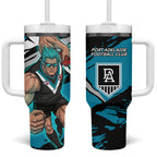 Port Adelaide Football Club Tumbler With Handle Power Muscular Mascot Graphic - Abstract Paint Splatter Art