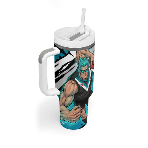 Port Adelaide Football Club Tumbler With Handle Power Muscular Mascot Graphic - Abstract Paint Splatter Art