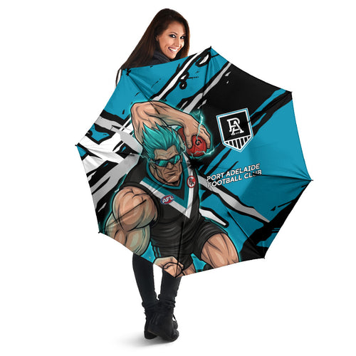 Port Adelaide Football Club Umbrella Power Muscular Mascot Graphic - Abstract Paint Splatter Art