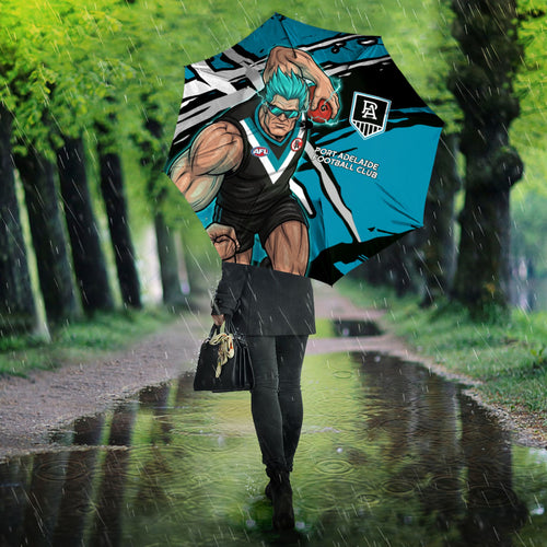 Port Adelaide Football Club Umbrella Power Muscular Mascot Graphic - Abstract Paint Splatter Art