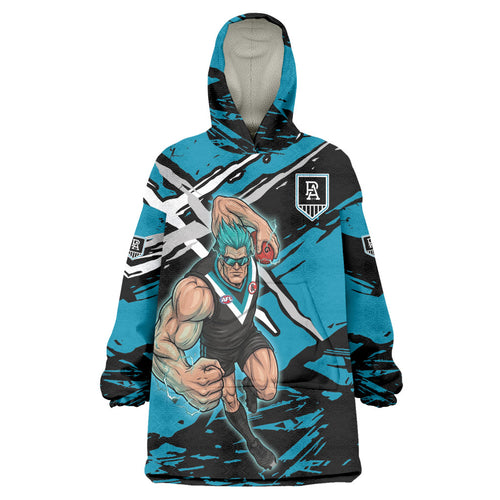 Port Adelaide Football Club Wearable Blanket Hoodie Power Muscular Mascot Graphic - Abstract Paint Splatter Art