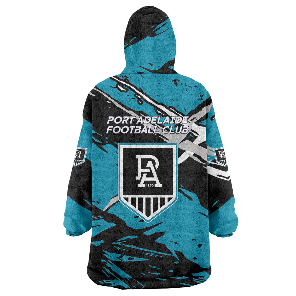 Port Adelaide Football Club Wearable Blanket Hoodie Power Muscular Mascot Graphic - Abstract Paint Splatter Art