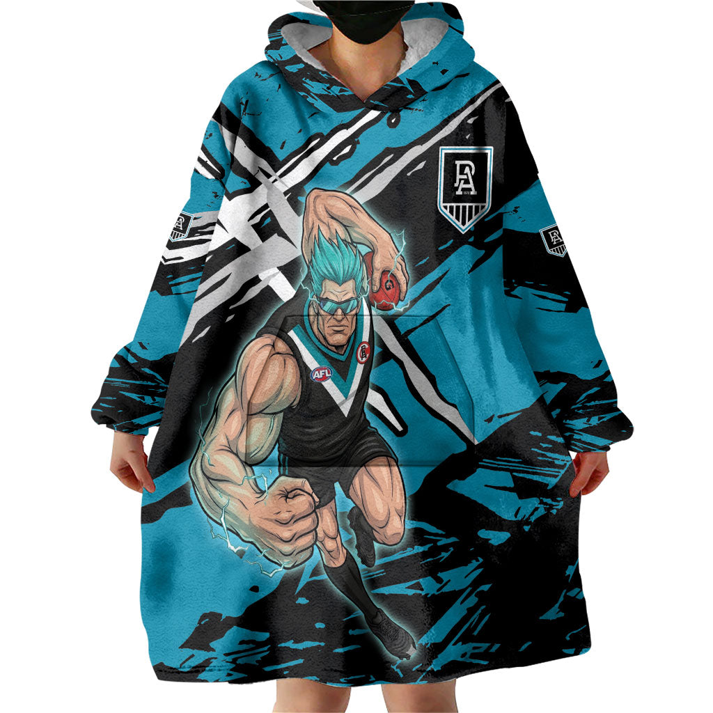 Port Adelaide Football Club Wearable Blanket Hoodie Power Muscular Mascot Graphic - Abstract Paint Splatter Art