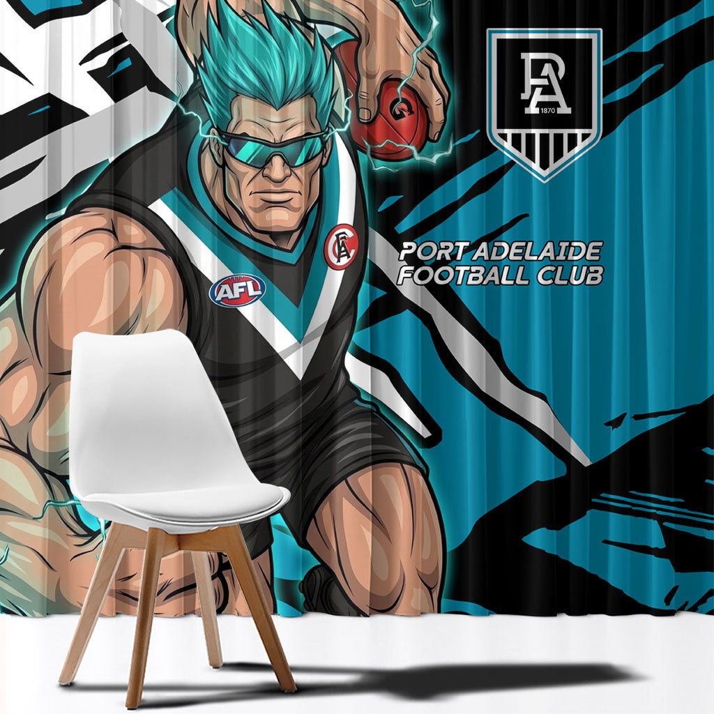 Port Adelaide Football Club Window Curtain Power Muscular Mascot Graphic - Abstract Paint Splatter Art
