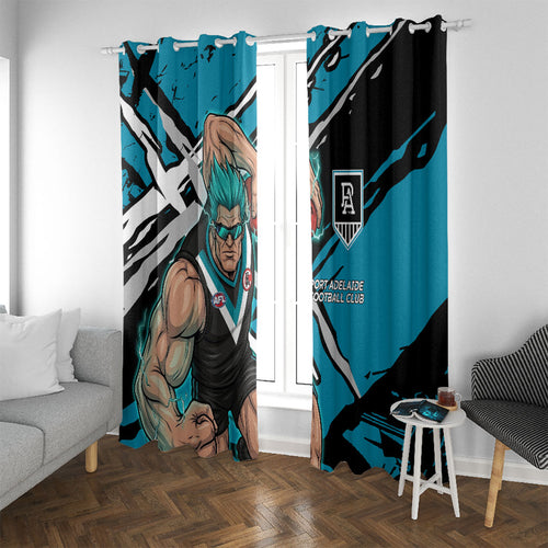Port Adelaide Football Club Window Curtain Power Muscular Mascot Graphic - Abstract Paint Splatter Art
