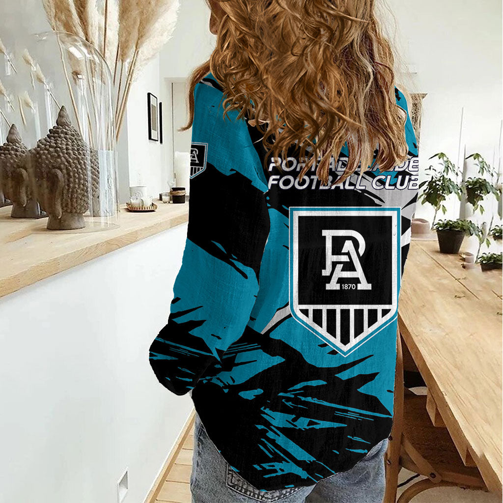 Port Adelaide Football Club Women Casual Shirt Power Muscular Mascot Graphic - Abstract Paint Splatter Art