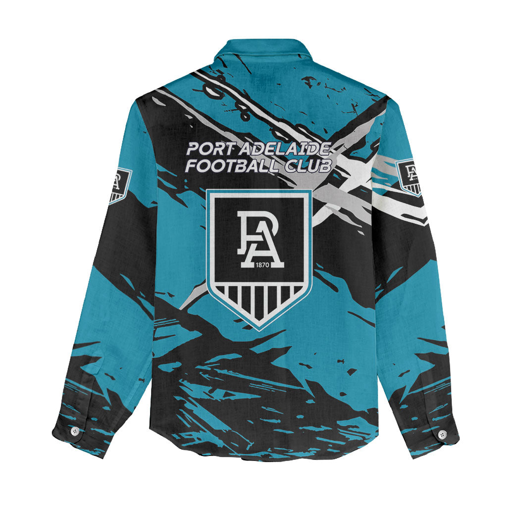 Port Adelaide Football Club Women Casual Shirt Power Muscular Mascot Graphic - Abstract Paint Splatter Art