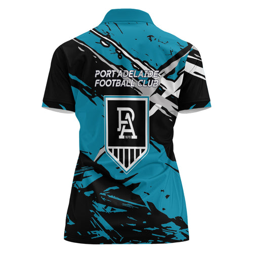 Port Adelaide Football Club Women Polo Shirt Power Muscular Mascot Graphic - Abstract Paint Splatter Art