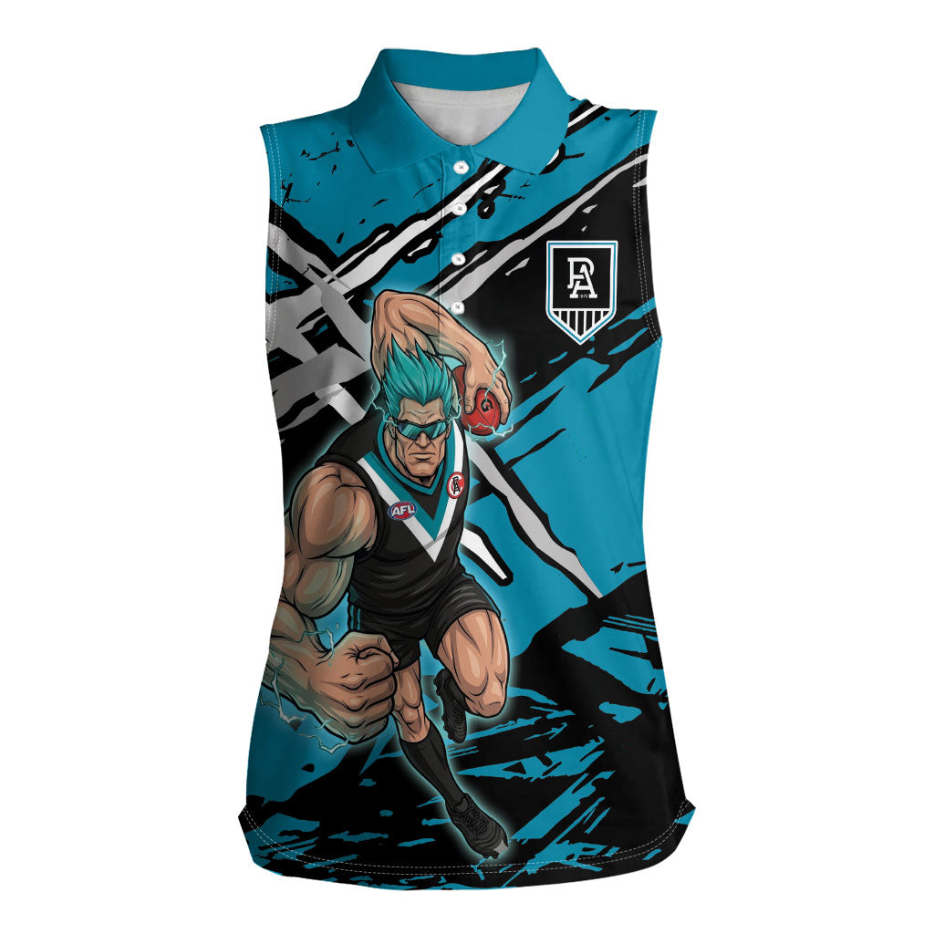 Port Adelaide Football Club Women Sleeveless Polo Shirt Power Muscular Mascot Graphic - Abstract Paint Splatter Art