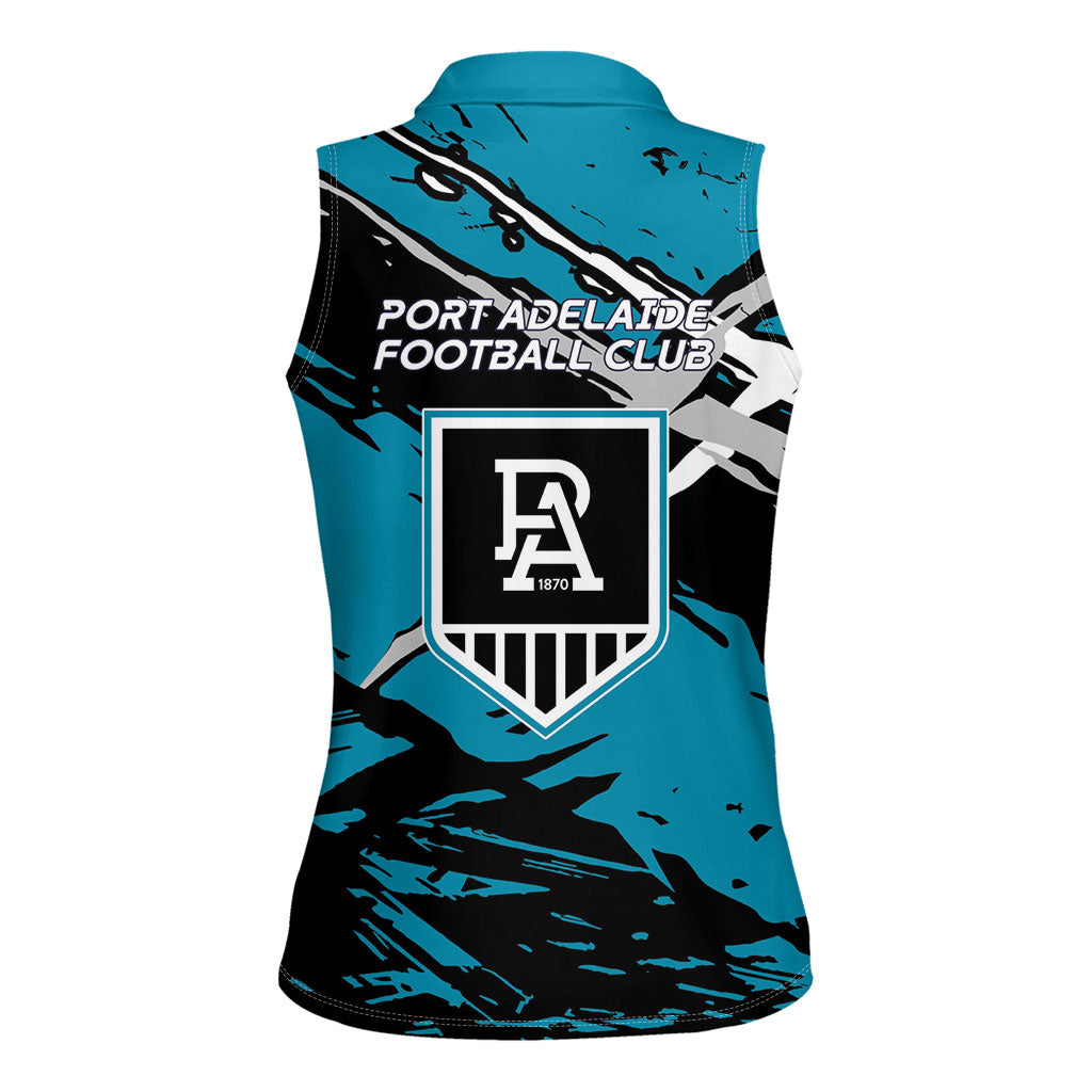 Port Adelaide Football Club Women Sleeveless Polo Shirt Power Muscular Mascot Graphic - Abstract Paint Splatter Art