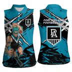 Port Adelaide Football Club Women Sleeveless Polo Shirt Power Muscular Mascot Graphic - Abstract Paint Splatter Art