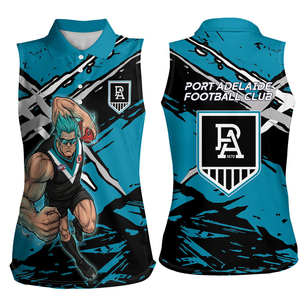 Port Adelaide Football Club Women Sleeveless Polo Shirt Power Muscular Mascot Graphic - Abstract Paint Splatter Art