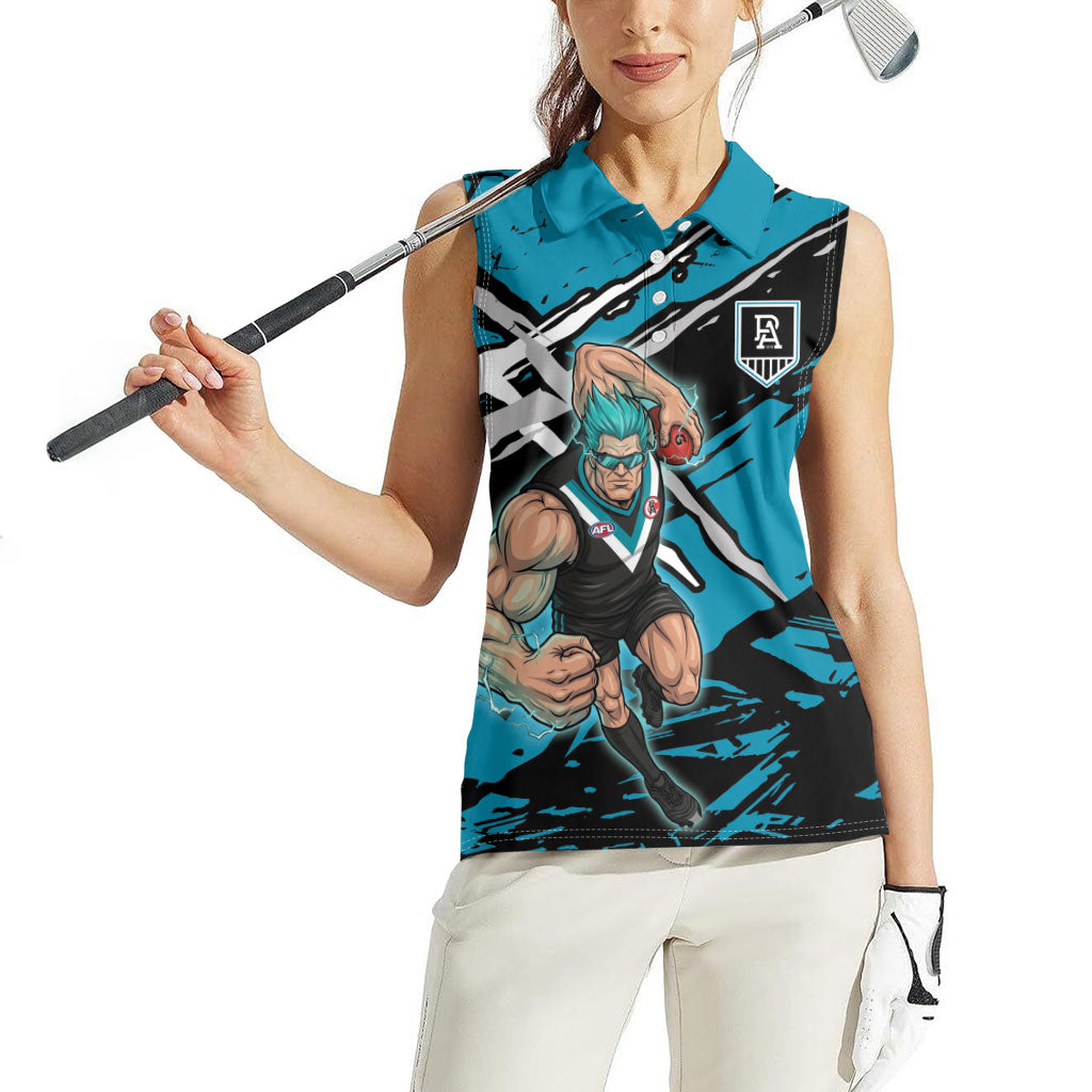 Port Adelaide Football Club Women Sleeveless Polo Shirt Power Muscular Mascot Graphic - Abstract Paint Splatter Art