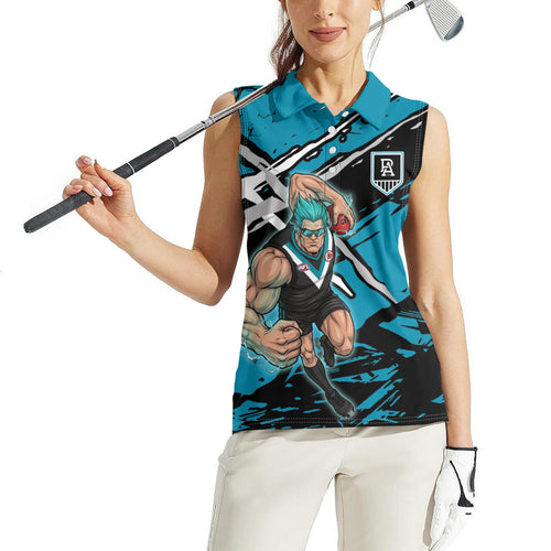Port Adelaide Football Club Women Sleeveless Polo Shirt Power Muscular Mascot Graphic - Abstract Paint Splatter Art