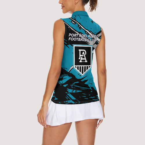 Port Adelaide Football Club Women Sleeveless Polo Shirt Power Muscular Mascot Graphic - Abstract Paint Splatter Art
