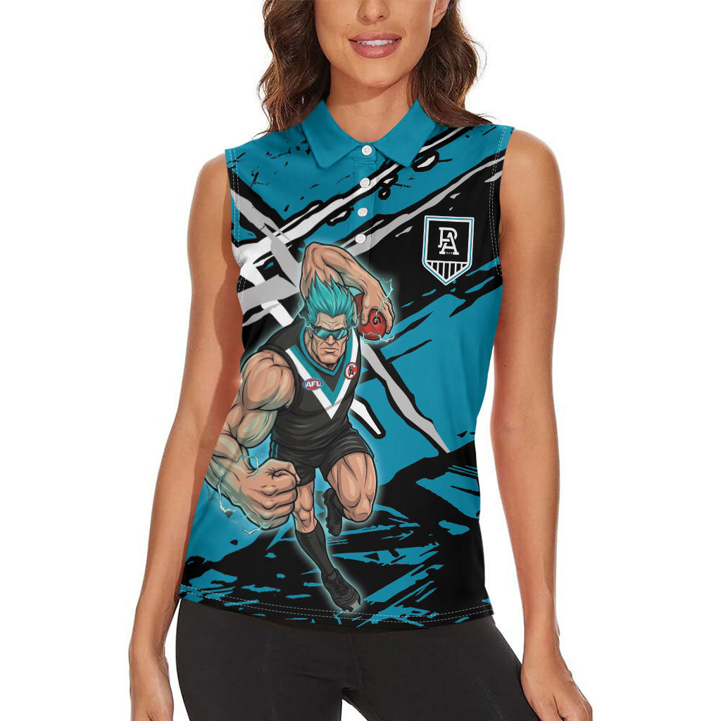 Port Adelaide Football Club Women Sleeveless Polo Shirt Power Muscular Mascot Graphic - Abstract Paint Splatter Art