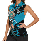 Port Adelaide Football Club Women Sleeveless Polo Shirt Power Muscular Mascot Graphic - Abstract Paint Splatter Art